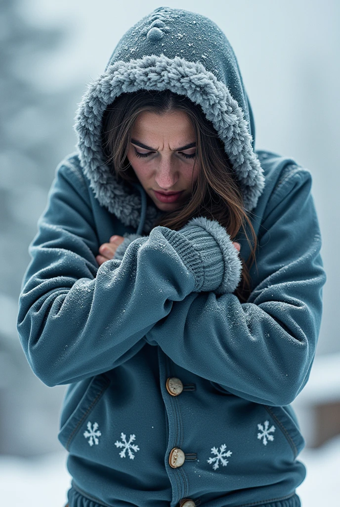 독감에 걸려 추워하는 여자 이미지