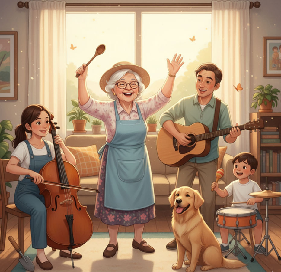 치매어르신이 악기 반주에 맞춰 춤을 추는 모습