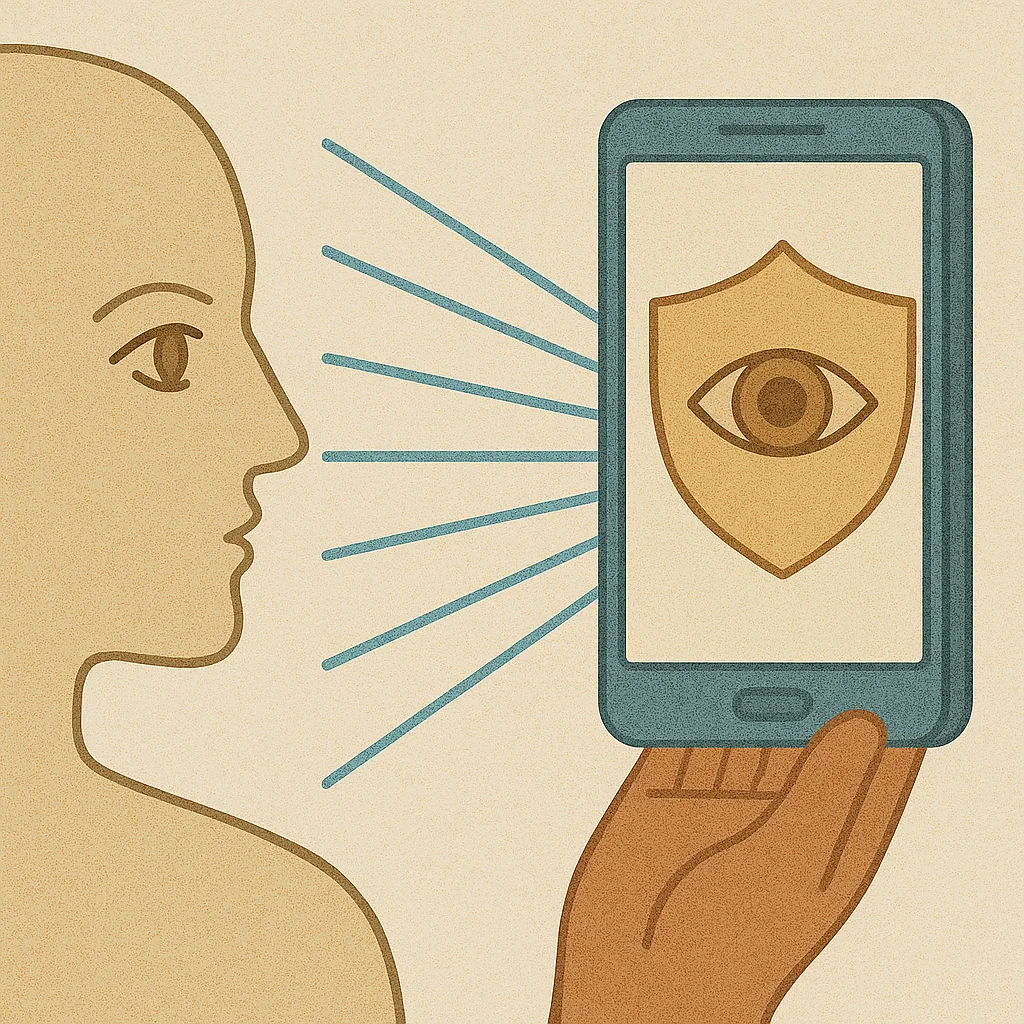 블루라이트가-눈에-영향을-미치는-모습과-차단-모드가-눈을-보호하는-과정을-상징적으로-표현한-일러스트-스마트폰과-눈-보호-방패-이미지