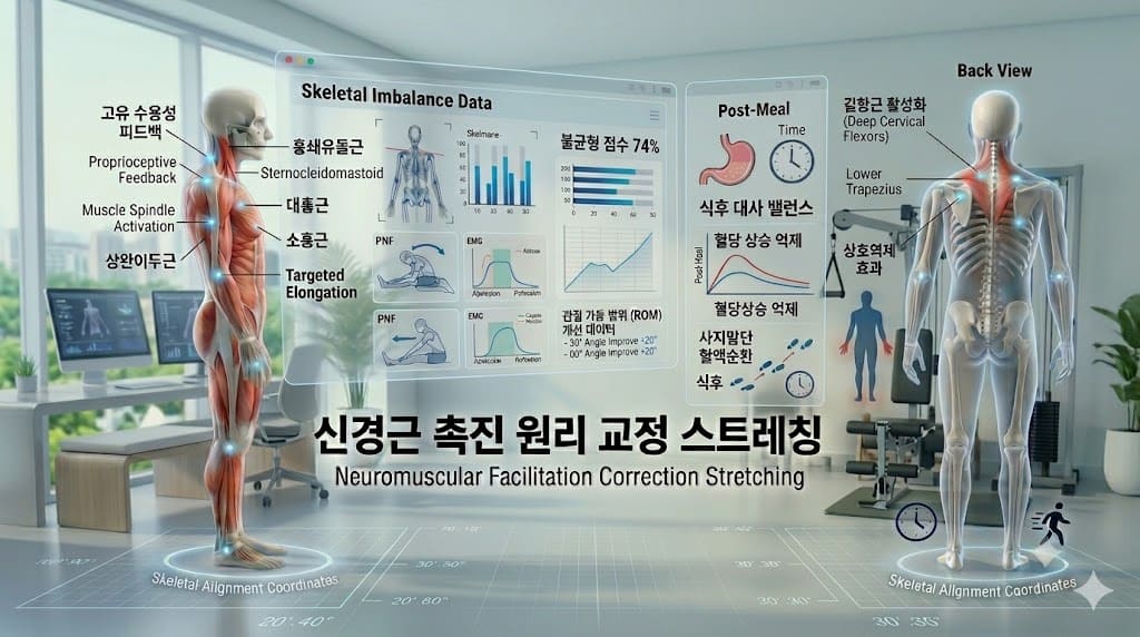 신경근 촉진 원리를 활용한 맞춤형 교정 스트레칭과 관절 가동 범위 회복 (Customized corrective stretching and joint range of motion recovery using neuromuscular facilitation principles.)