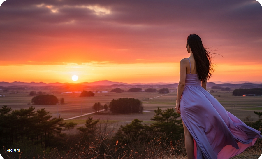 영주의 노을 속 여주인공의 뒷모습