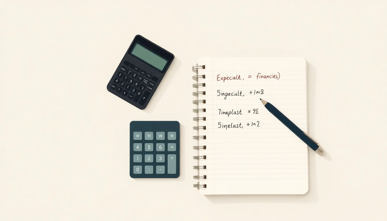 계산기 두 개와 필기된 노트를 담은 평평한 모습.