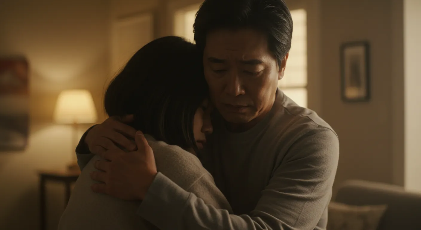 부모가 청소년 자녀를 따뜻하게 안아주는 모습