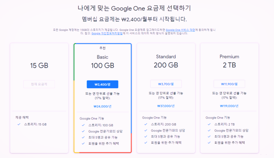구글드라이브 가격