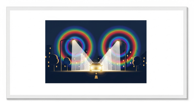 녹내장, 야간 운전 중 주변 시야가 부족한 운전자 모습