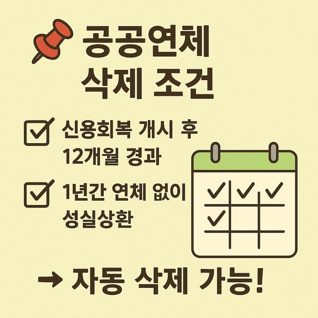 공공연체 삭제 조건을 요약한 체크리스트 일러스트 이미지