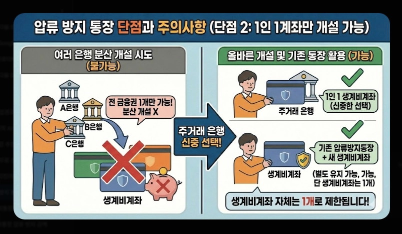 압류방지통장 장단점 비교 [2026년 기준] 생계비계좌 개설 전 반드시 확인할 5가지