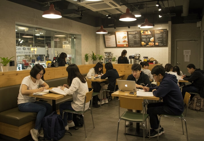 카페에서 공부하는 사람들 사진