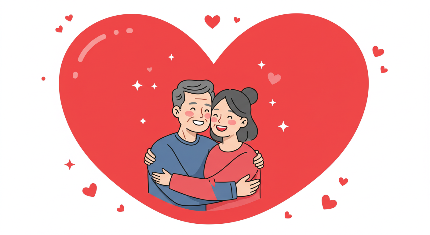 중년의 부부가 포옹하면서 행복해하는 이미지