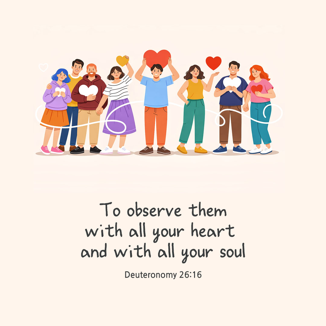To observe them with all your heart and with all your soul. (Deuteronomy 26:16) pieonane Daily Bible quote image