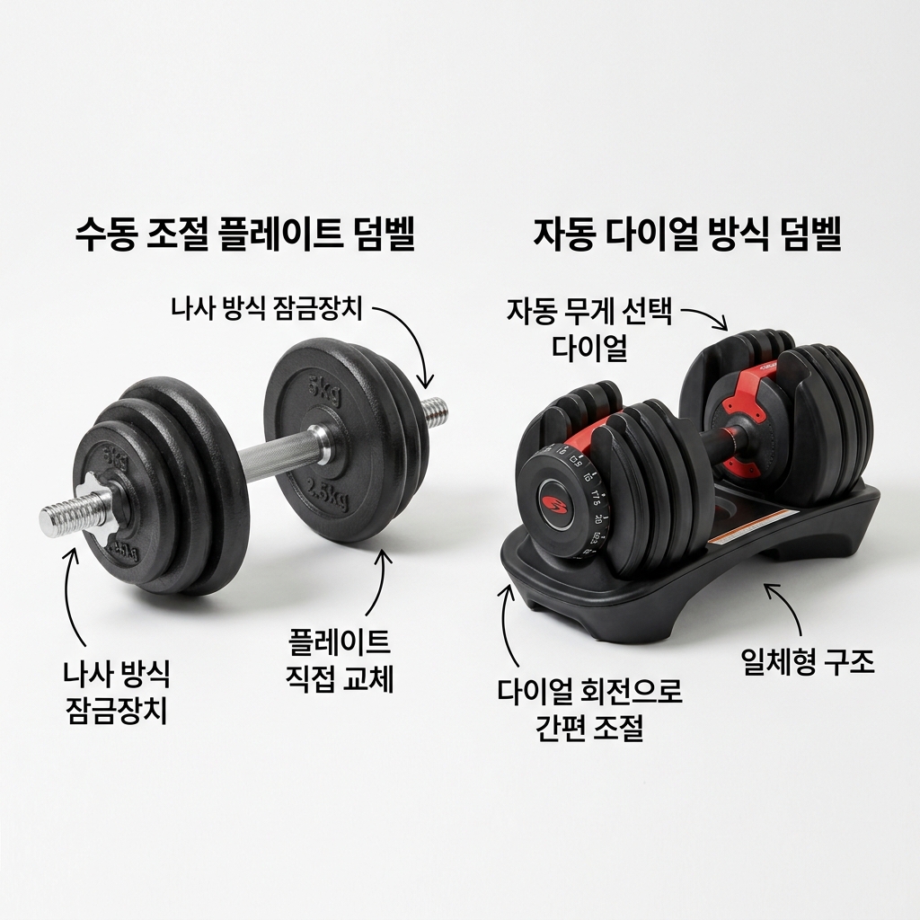 무게조절 덤벨 고르는법 조립식 다이얼식 차이