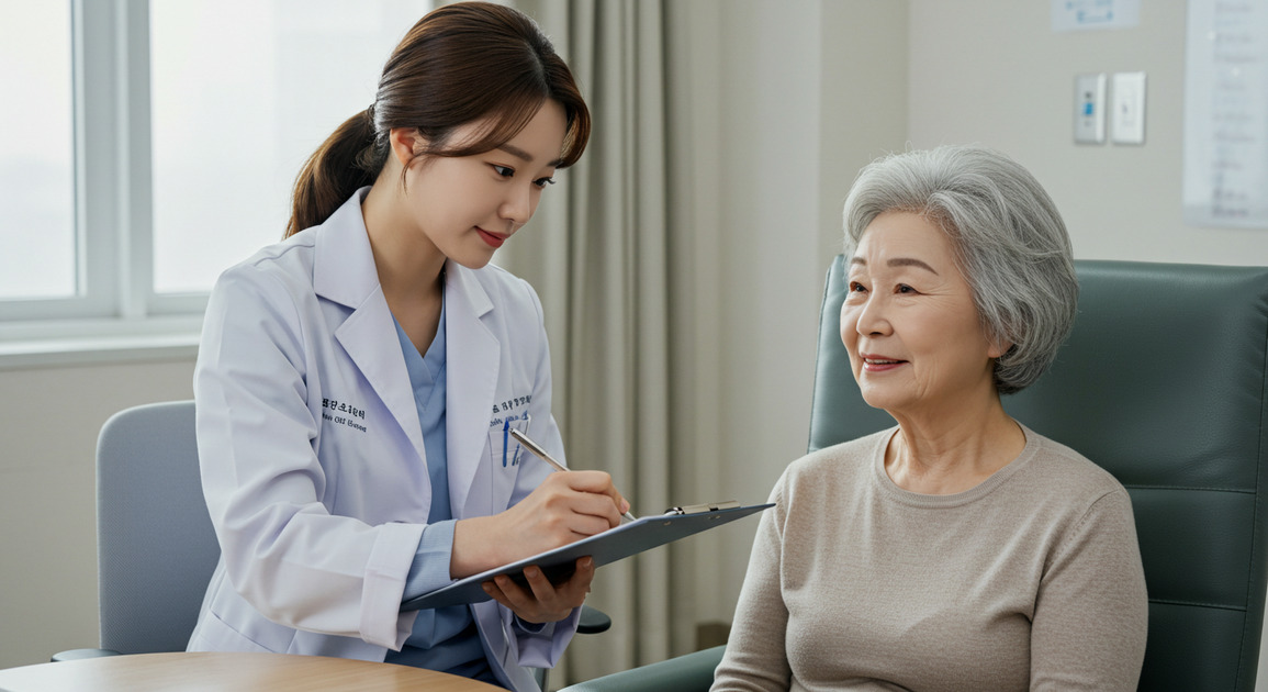 치매 환자 돌봄 훈련하는 여성 의사