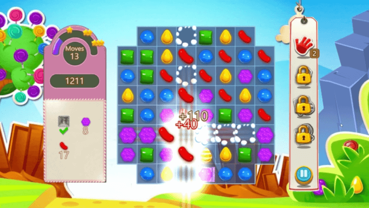 같은-모양의-캔디를-연결하여-제거하고-점수를-획득하는-화면