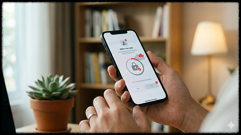 스마트폰에서 간편인증 요청이 실패하는 모습