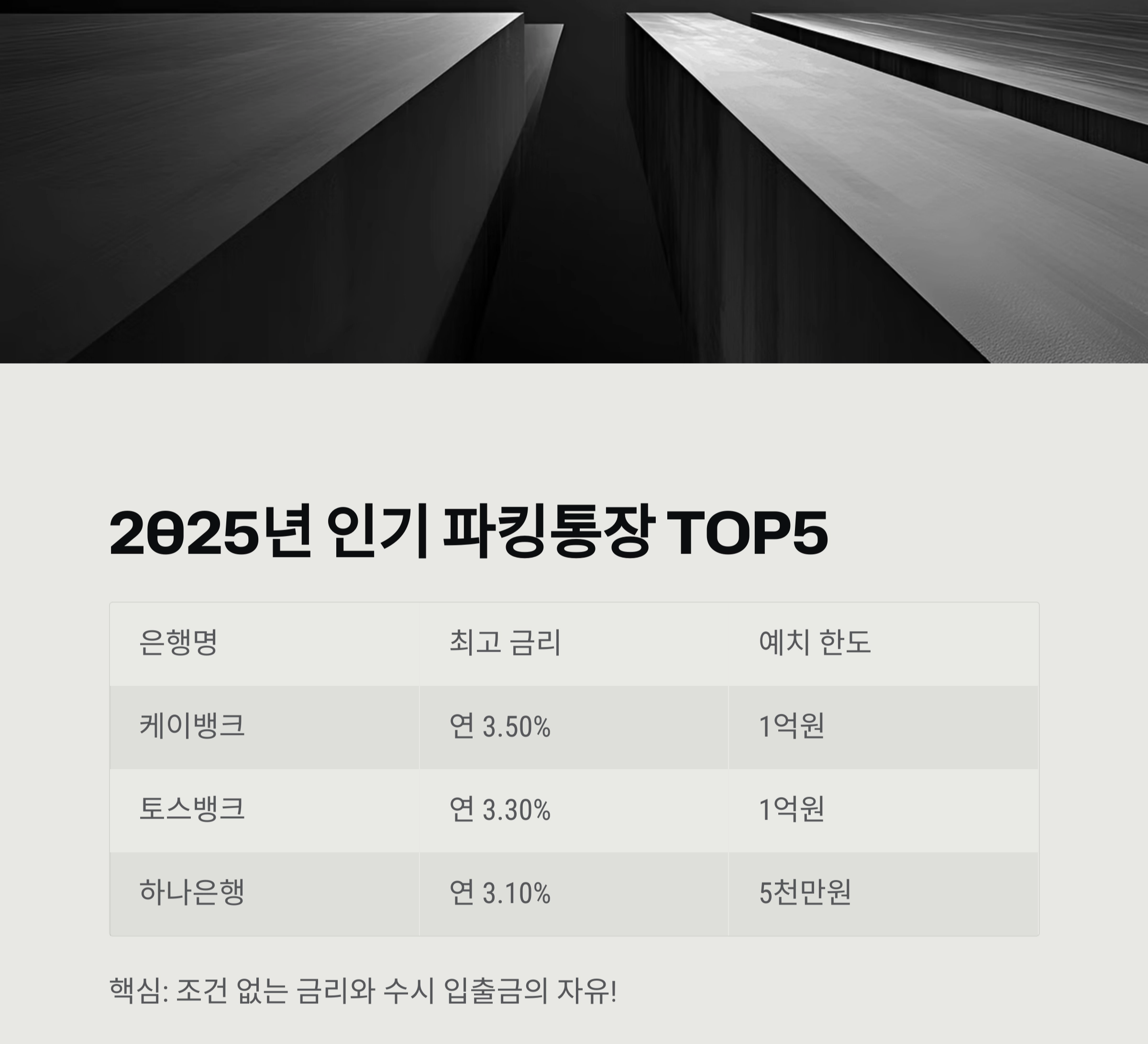 하루만 맡겨도 이자 받는다! 2025년 파킹통장 추천 리스트
