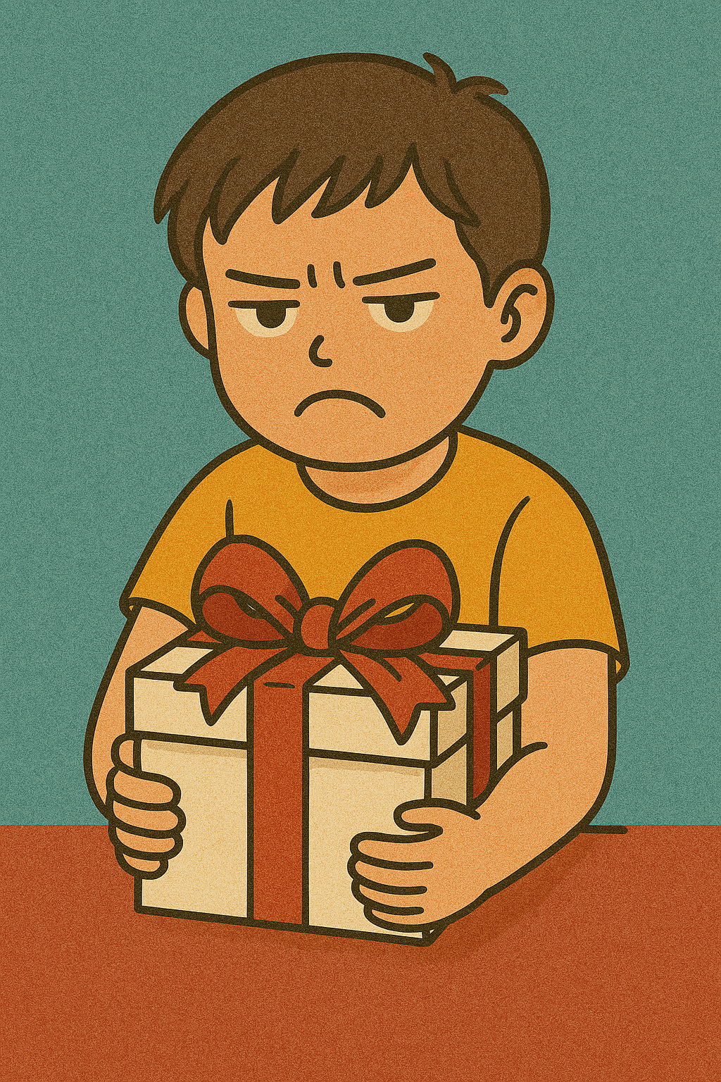 선물받고 실망하는 어린아이