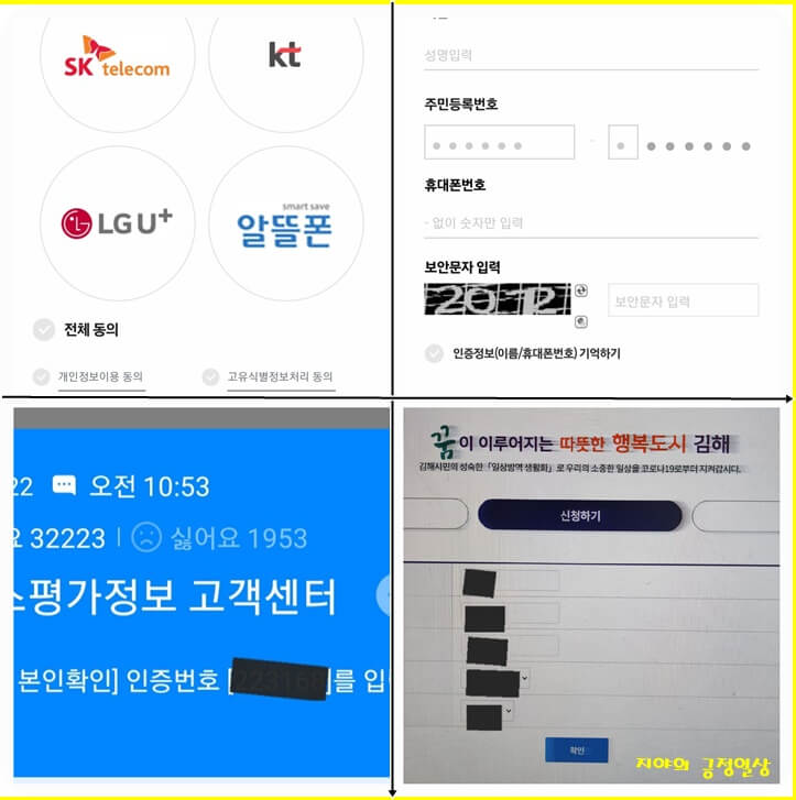 통신사 표시와 나이스 평가정보의 인증번호