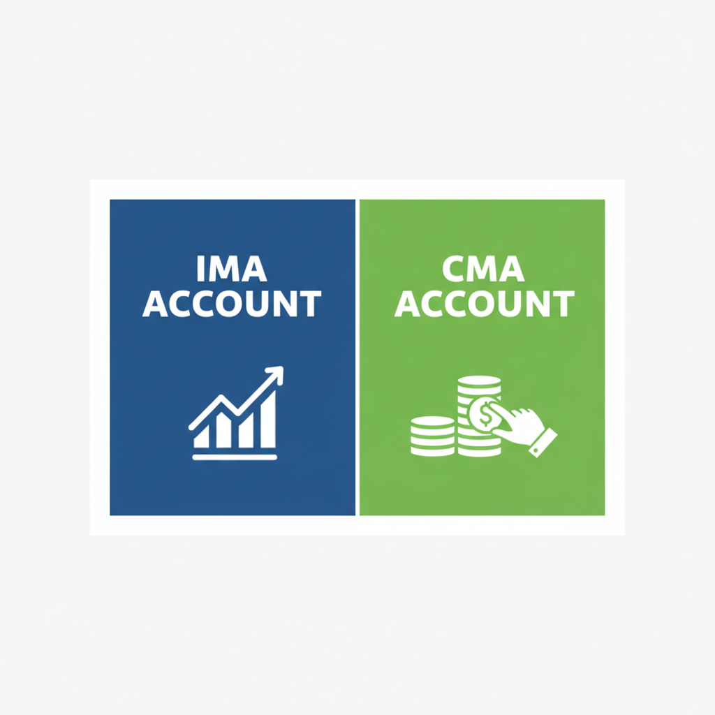 IMA 계좌와 CMA 계좌를 비교하는 썸네일 이미지입니다. 왼편 파란색 배경에는 'IMA ACCOUNT'라는 텍스트와 성장 그래프 아이콘이, 오른편 초록색 배경에는 'CMA ACCOUNT'라는 텍스트와 빠르게 움직이는 현금 아이콘이 있습니다. 간결하고 대비되는 색상의 플랫 디자인입니다.