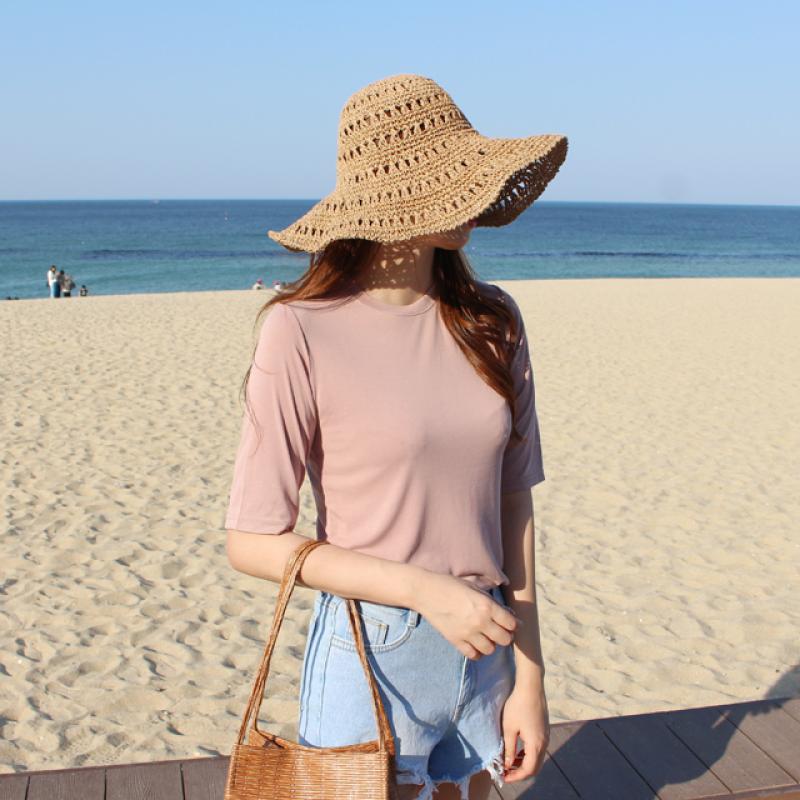 찰랑 여름 여성 티셔츠 루즈핏 레이어드 이너 모달티 기본 5부 텐셀 실켓 여자 반팔티