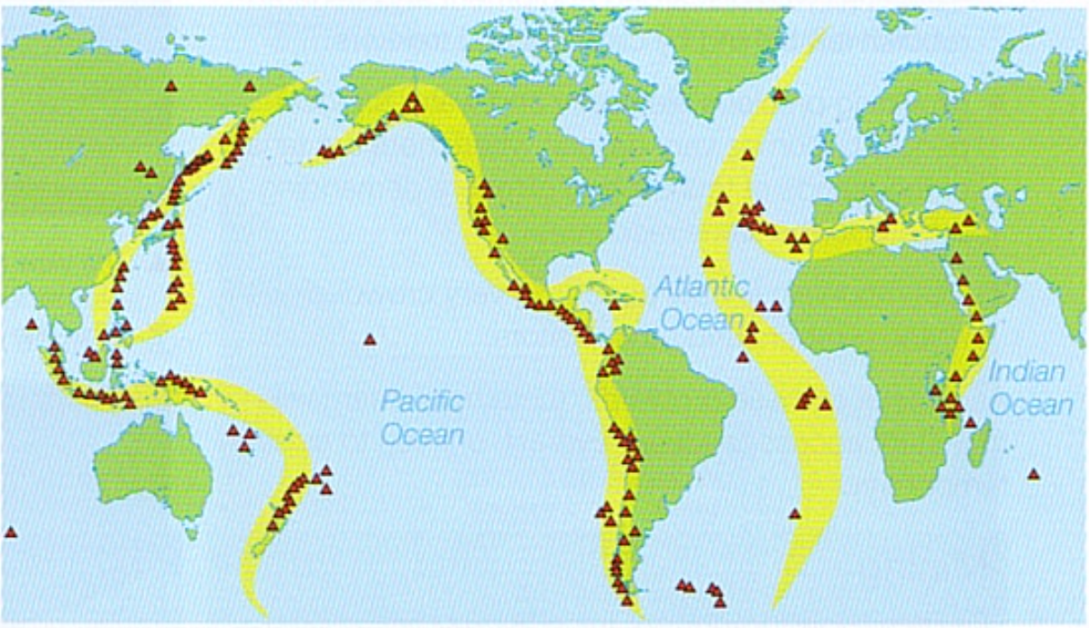 화산 분포와 판 구조론 설명 사진
