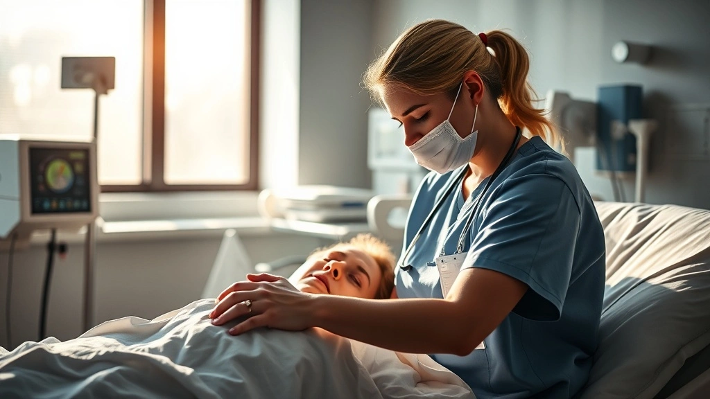 환자를 돌보며 지쳐 있는 간호사 모습