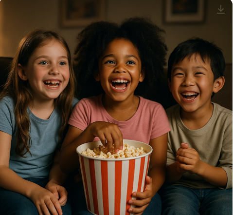 영화를보며 웃는아이들 이미지