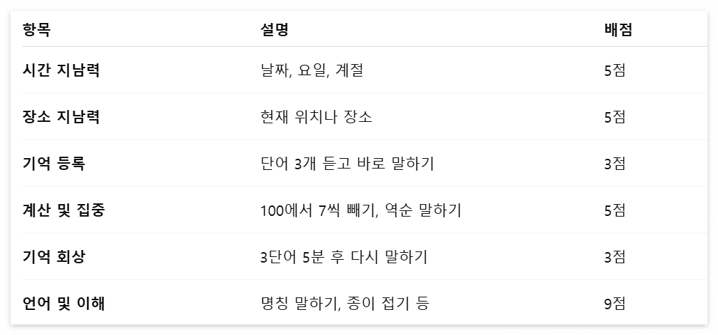 K-MMSE 검사항목