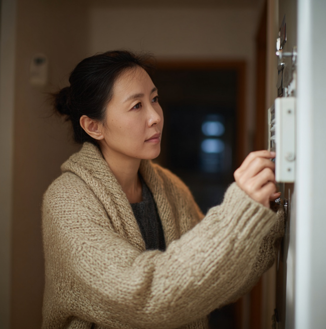 보일러 온도 조절하는 여인