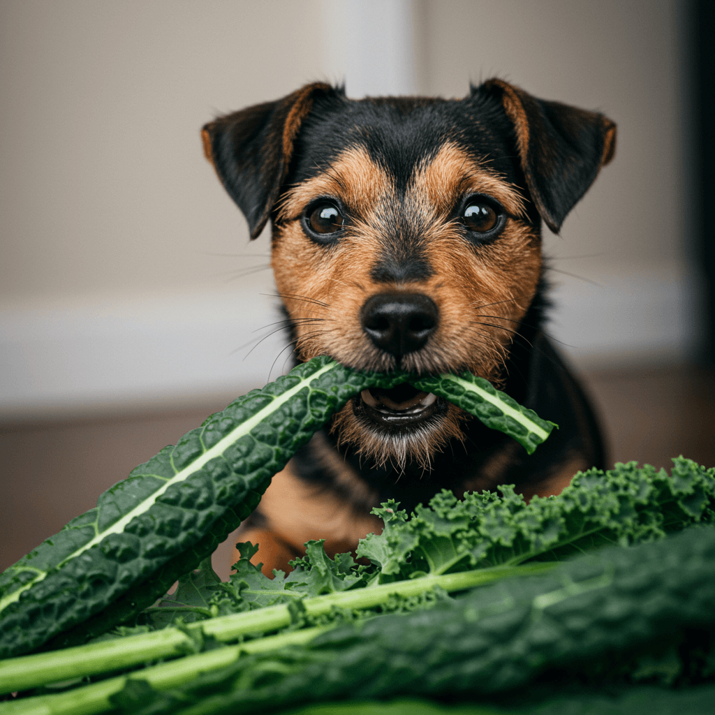 케일먹는 닥스훈트 강아지 사진