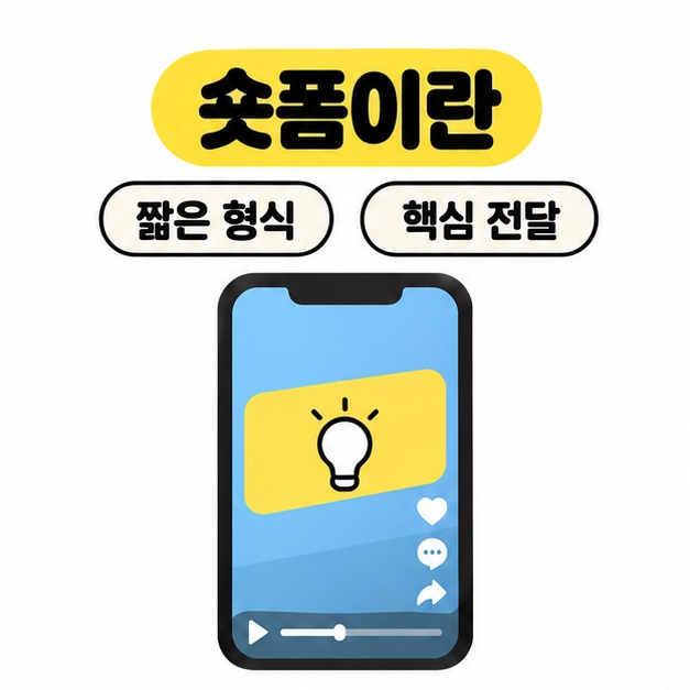 짧은 형식과 핵심 전달 문구 아래 전구가 표시된 세로 영상 화면