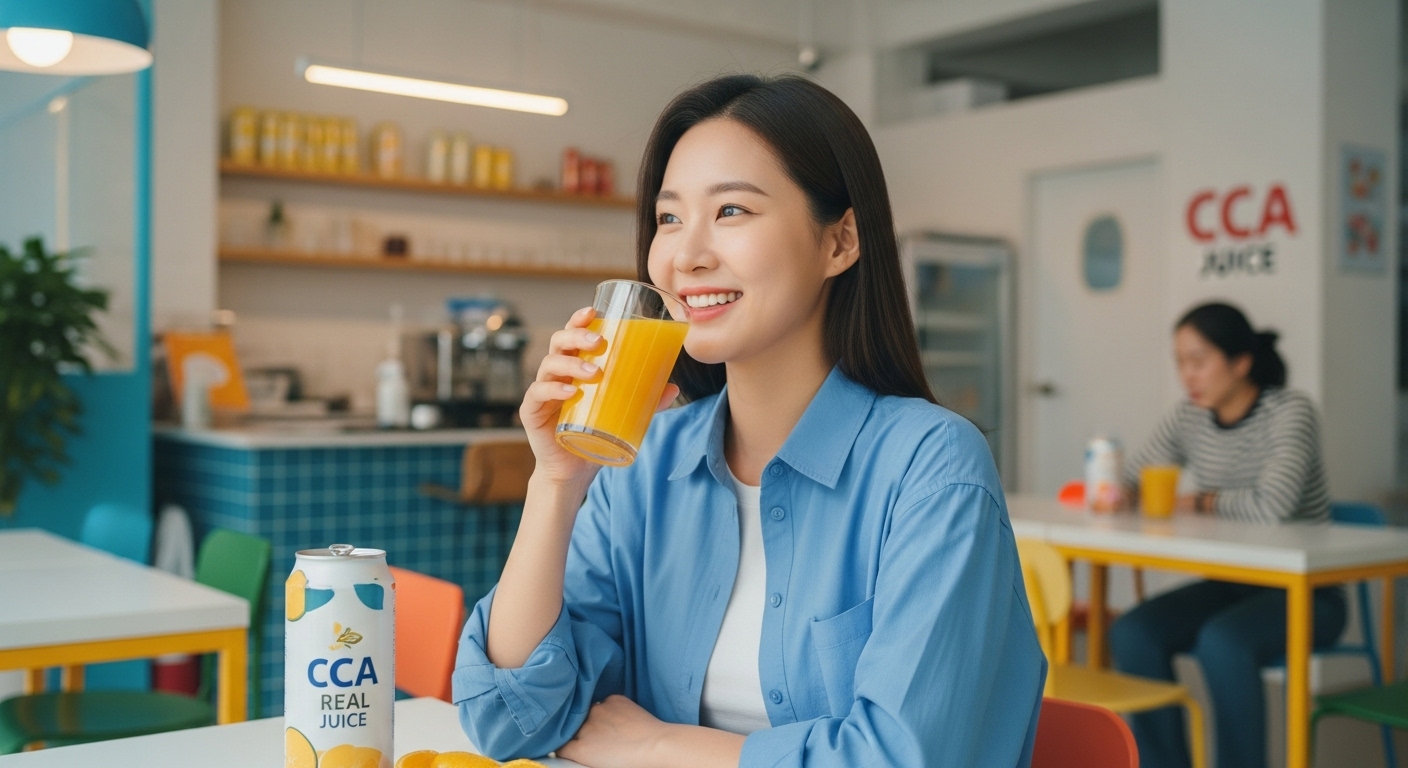 연예인이 카페에서 CCA 주스를 마시는 모습