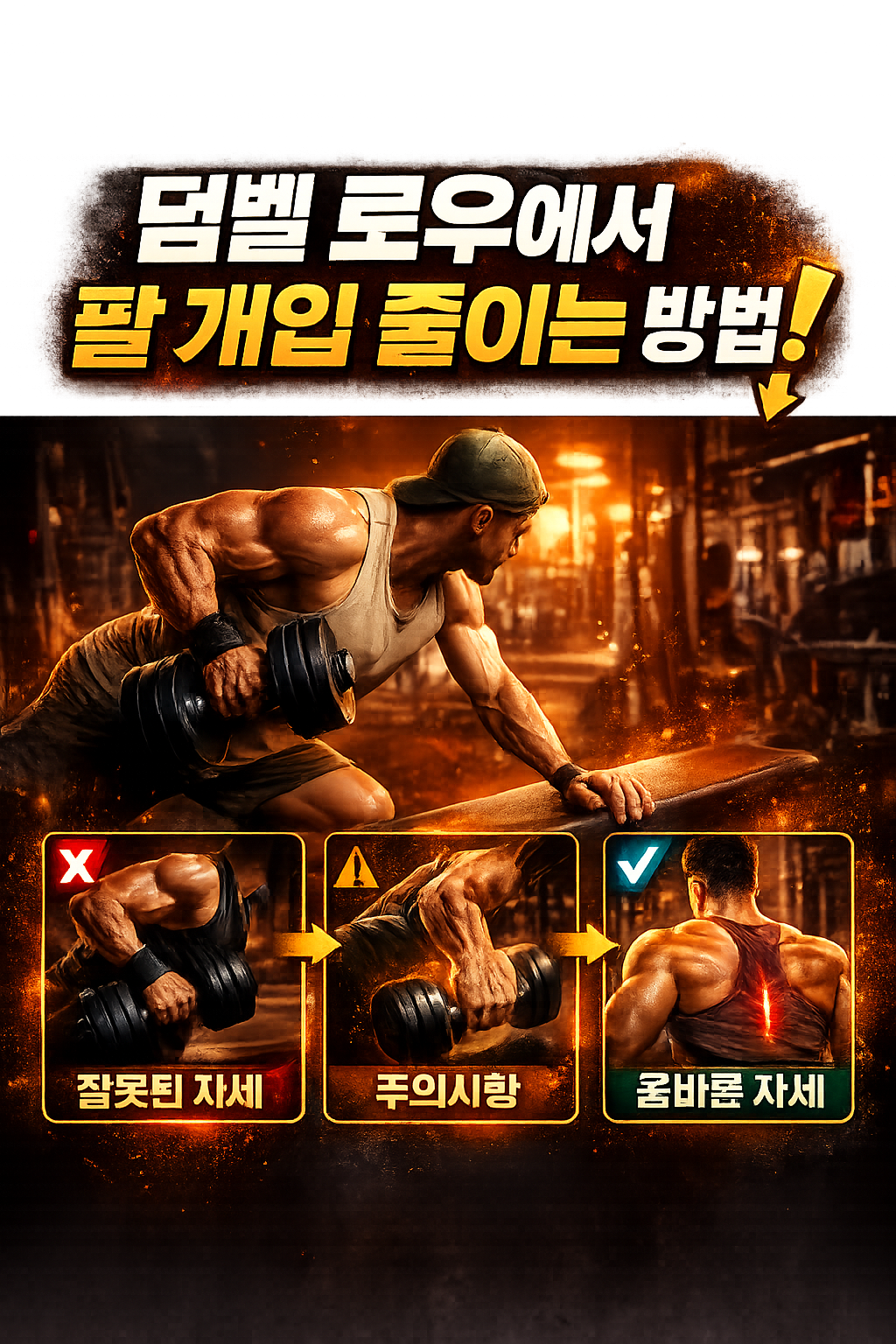 덤벨 로우에서 팔 개입 줄이는 방법
