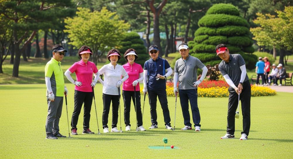 파크골프 모여서 하는 사진