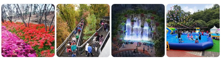 서울 동대문구 배봉산근린공원의 사계절 꽃 풍경, 무장애 산책로, 인공폭포, 체험 프로그램 장면