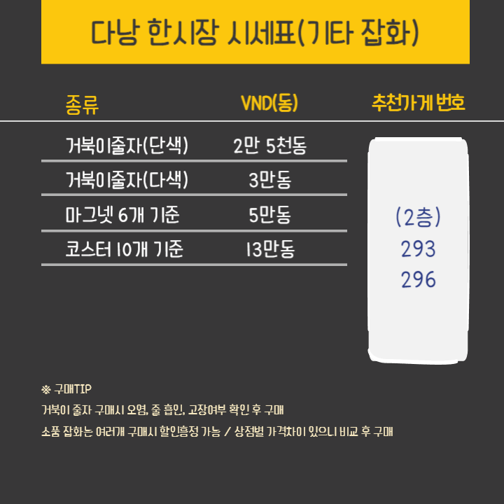 다낭 한시장 시세표 잡화 기념품