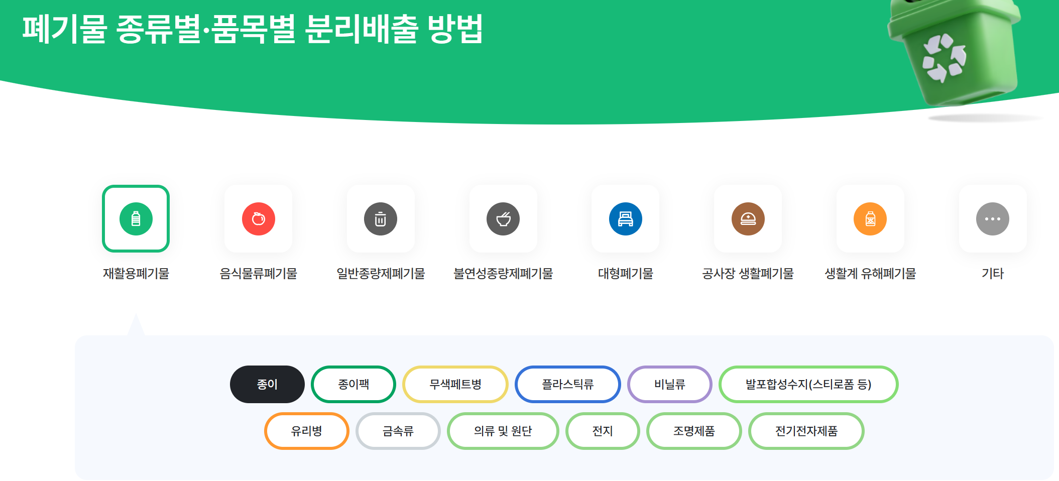 품목별 올바른 분리배출 방법 바로가기
