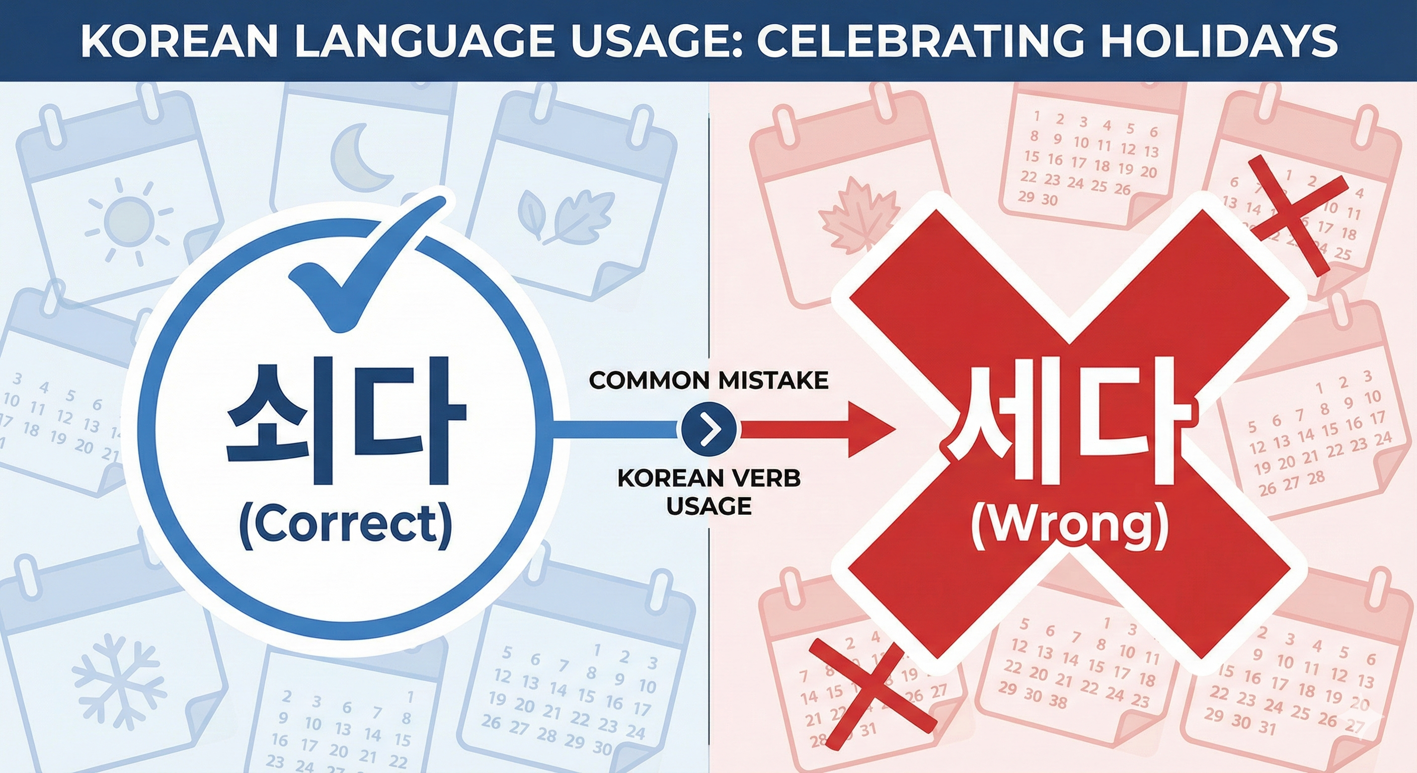 명절을 쇠다와 세다의 맞춤법 비교 이미지