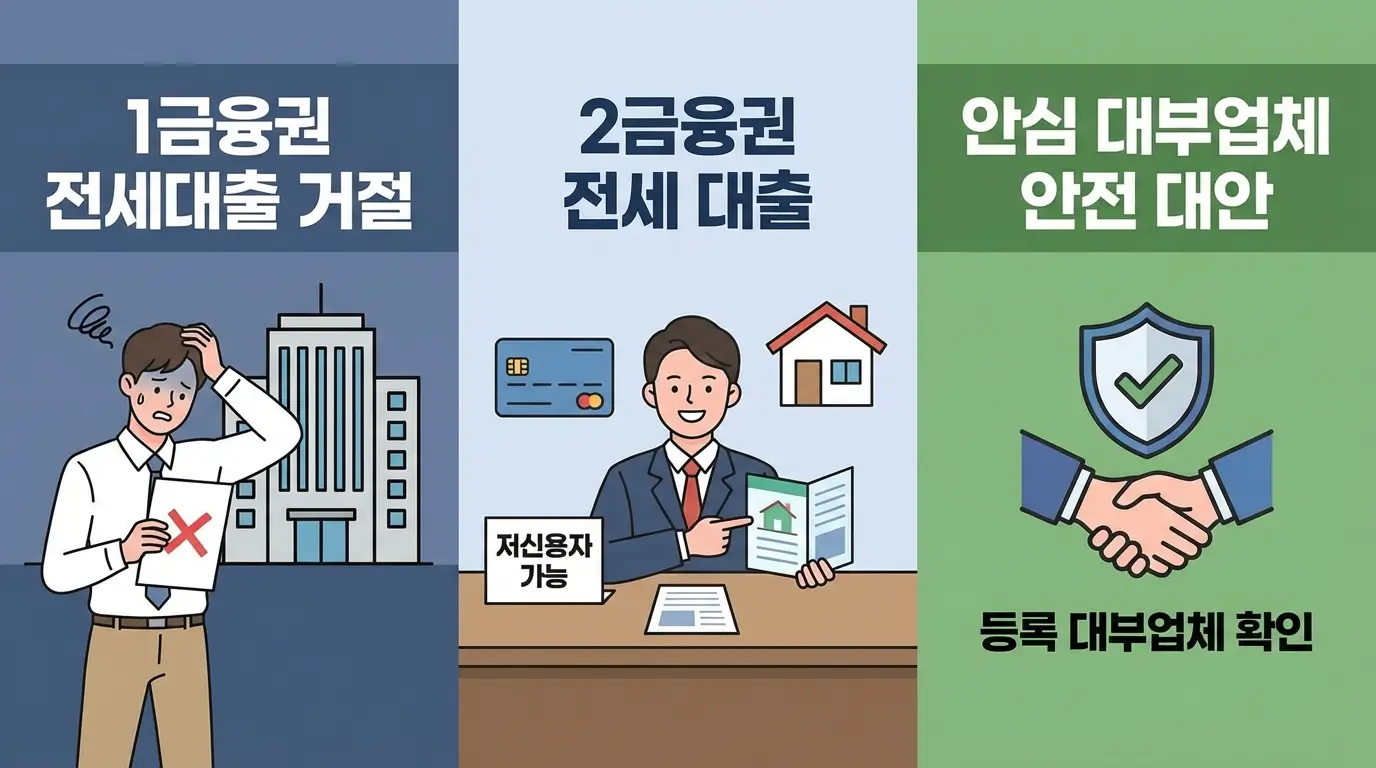 1금융권 전세대출 거절 시 저신용자도 가능한 2금융권 전세 대출 및 안심 대부업체를 통한 안전한 우회 대안