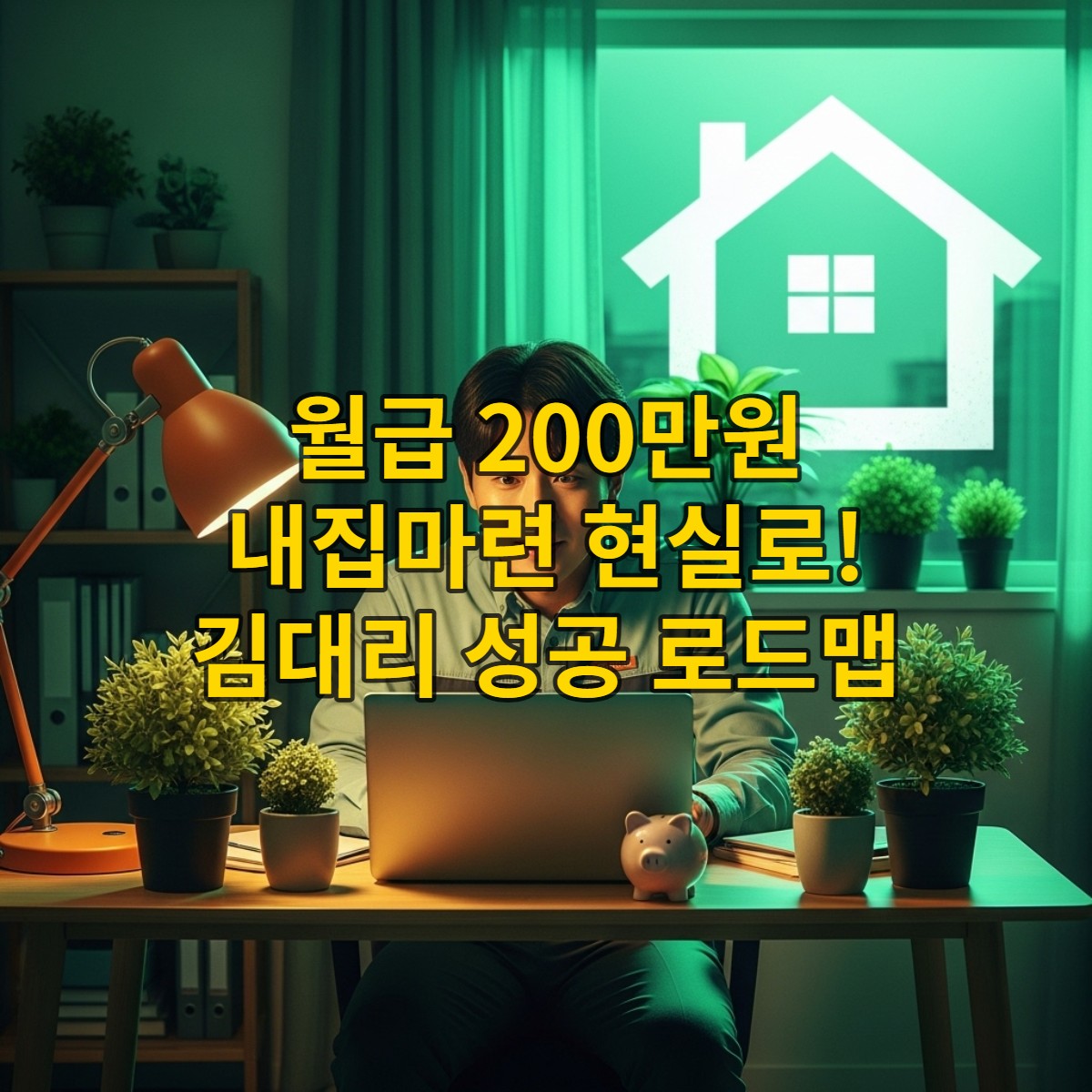 월급 200만원으로 내집마련을 꿈꾸는 김대리처럼, 작은 원룸에서 노트북을 보며 재테크 계획을 세우는 젊은 한국인 남성.