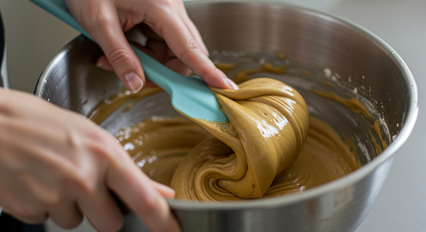 마카로나주를 하며 반죽의 농도 체크