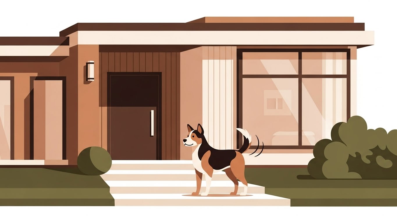 신뢰와 성실함으로 평온한 가정을 지키며 안정을 누리는 개띠 캐릭터의 따뜻한 느낌의 벡터 그래픽