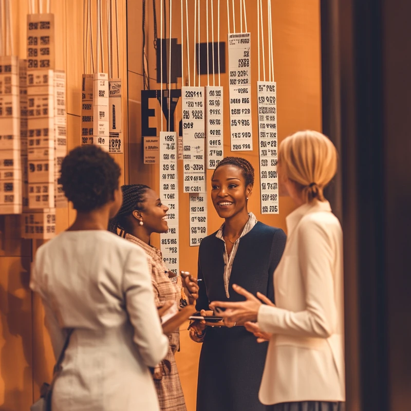 국제 비즈니스 전문가들이 글로벌 ETF 투자 전략을 논의 중입니다. 협력적 분위기 속에서 투자 기회를 탐색하는 모습이 강조됩니다.