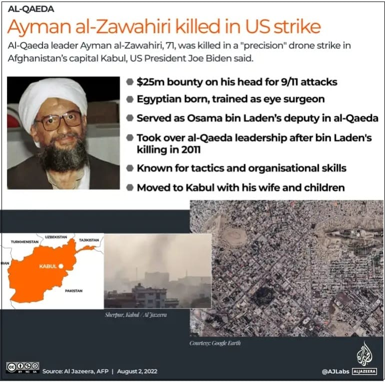 미군, 빈 라덴의 후계자 알카에다 수장 ' 아이만 알자와히리' 제거 VIDEO: Al-Qaeda leader Ayman al-Zawahiri killed: How the world reacted