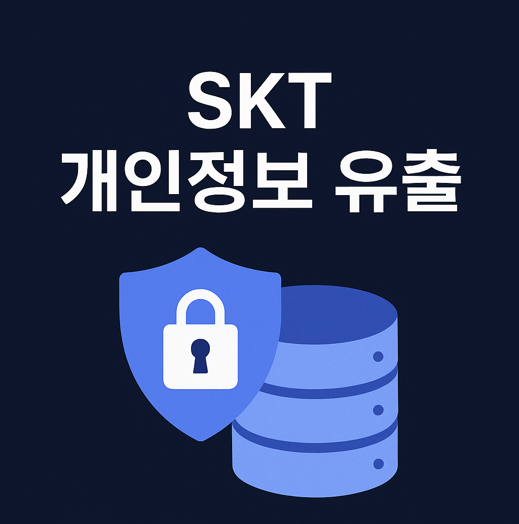 검정색 배경의 정보 그래픽 썸네일로 SKT 개인정보 유출을 강조