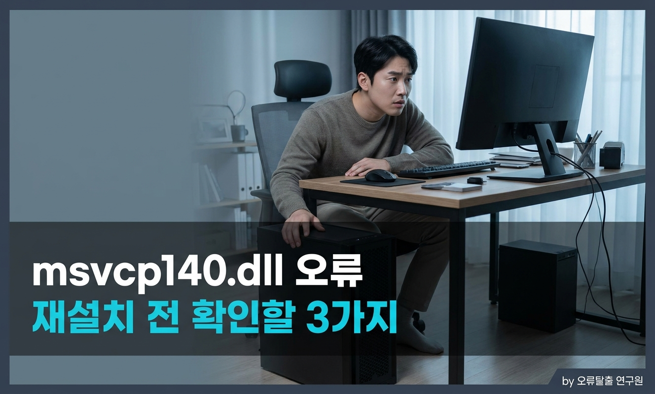 책상에서 데스크탑 본체를 살펴보는 남성