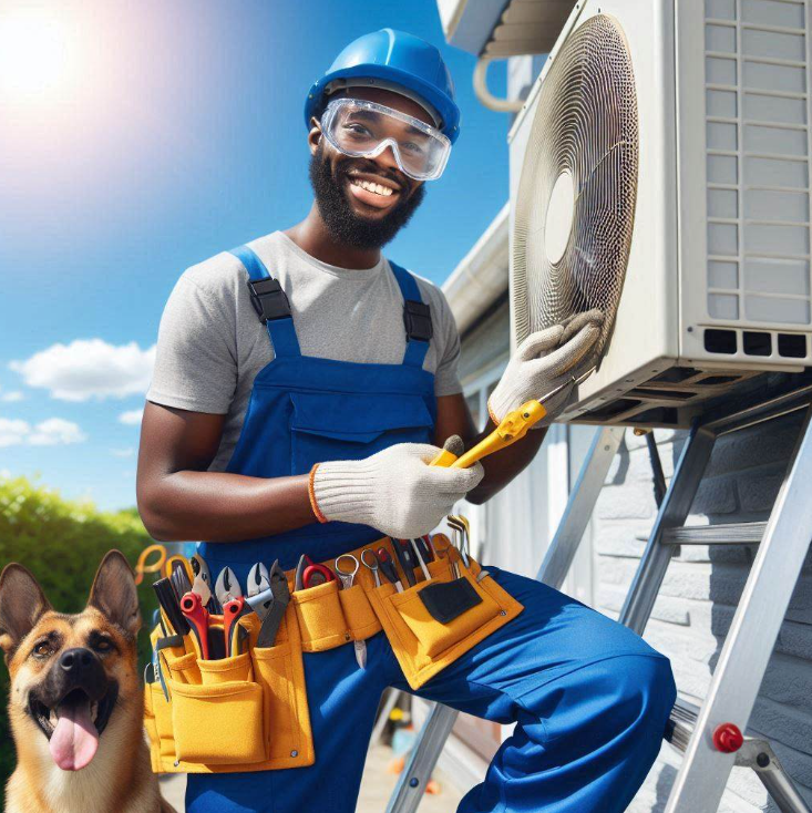 서비스기사가 에어컨 수리중