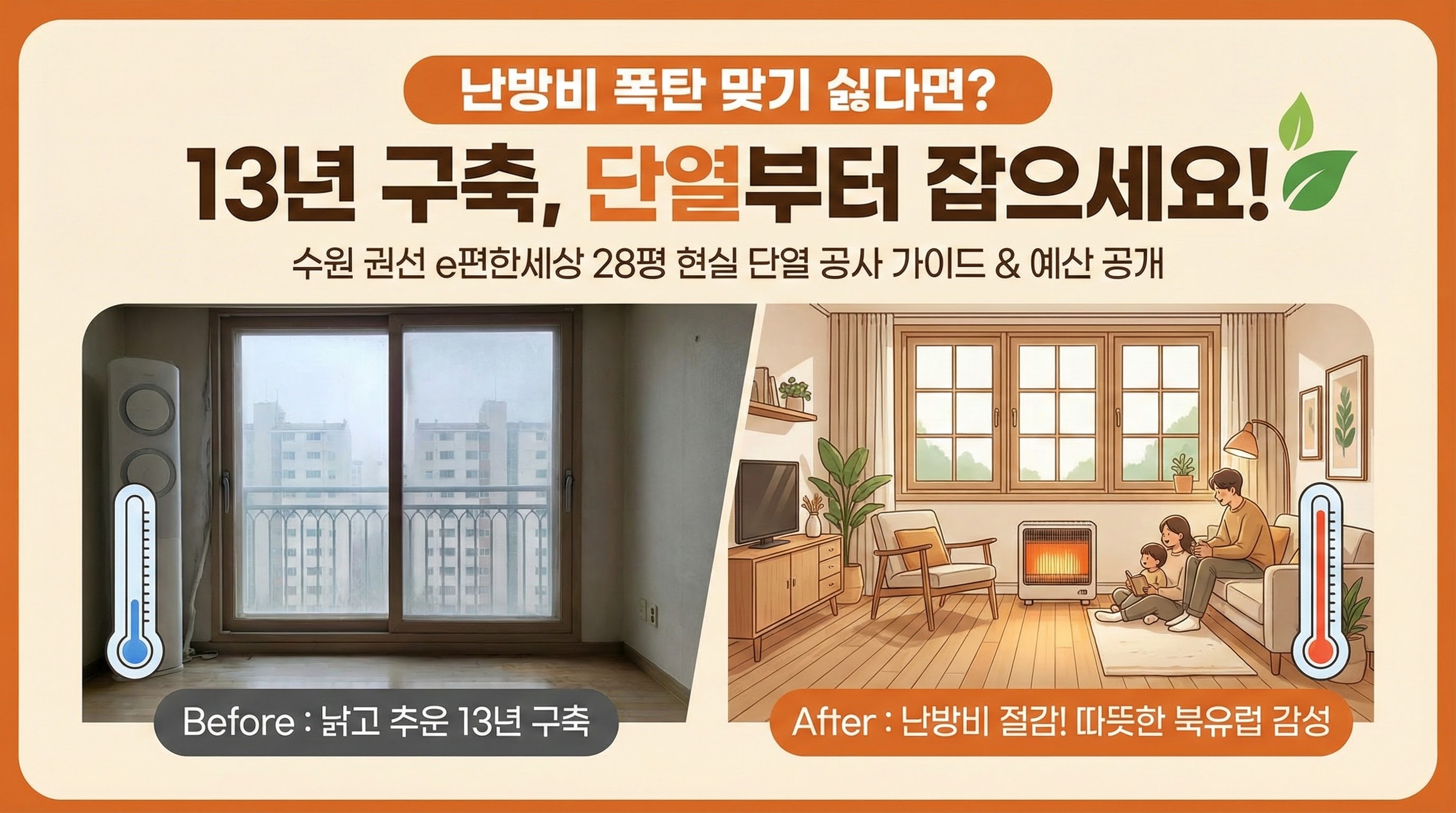 13년 차 구축 아파트 단열 공사, 현실적인 비용과 자재 선택 가이드 (수원 권선 e편한세상 28평 사례)