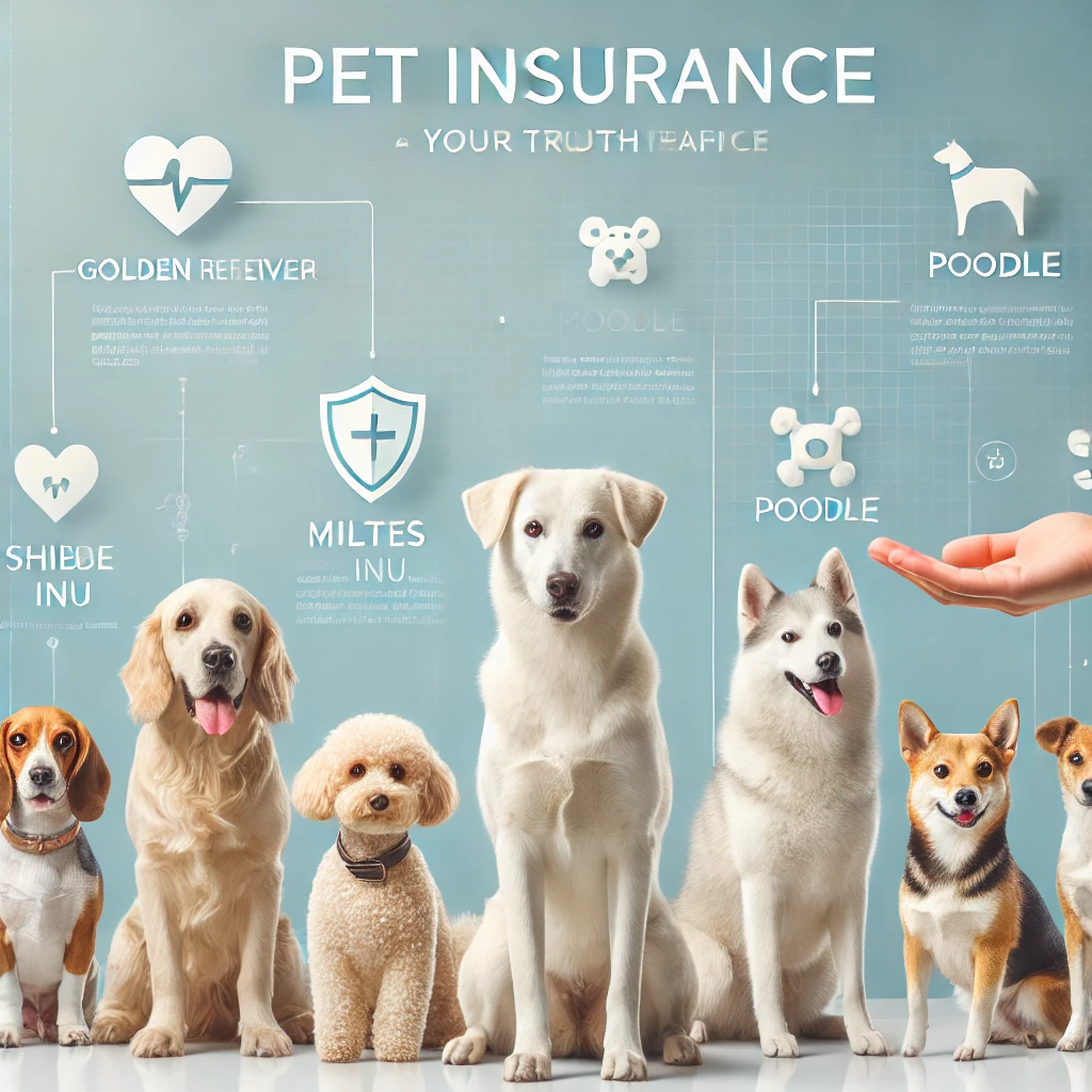 다양한 견종의 강아지가 함께 있는 클래식한 스타일의 펫보험 광고 이미지