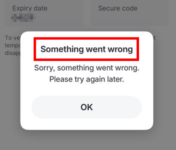 볼트 앱 카드 등록 오류 화면 예시