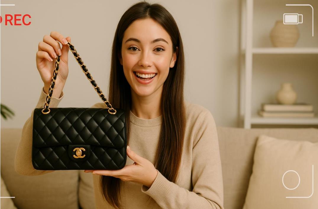 인플루언서가 유튜브 영상에서 명품가방을 들고 자랑하는 모습